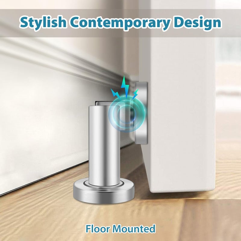 Gudui Door Stoppers, Magnetic Door Stops, Heavy Duty Stainless Steel Magnetic Door Catch Door Holder for Wall Floor Mount, Modern Door Stop Wall Protectors, Brushed Nickel, 2 Pack - Image 4